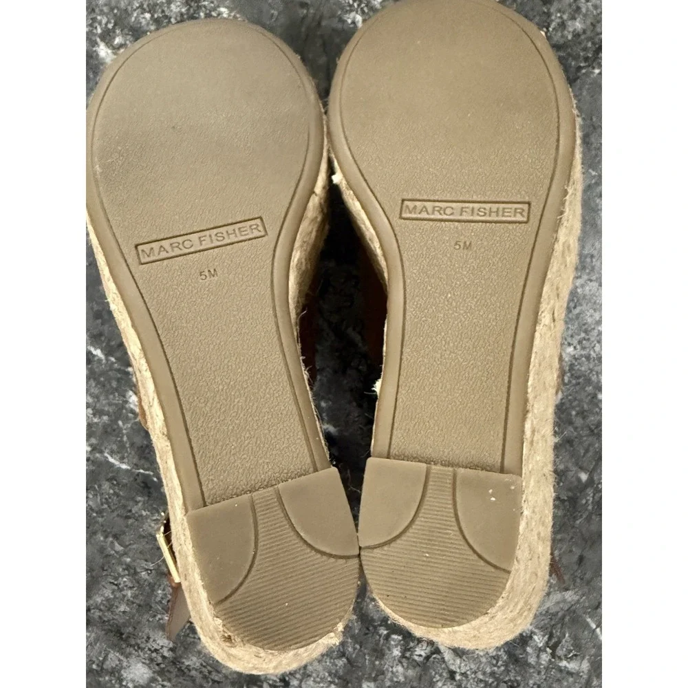 Marc Fisher Cala Platform Leather Suede Wedge Espadrille Sandal Y2K Chunky 5M